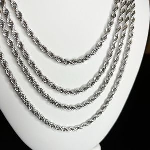 Silver Rope Chain Necklaces for Men Women Waterproof Solid 316l Stainless Steel